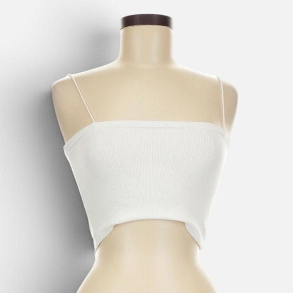 Zara White Ribbed Knit Tank Top Blouse Top Cropped Medium Basic
